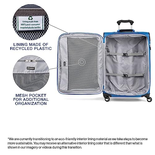 Image of Travelpro Maxlite 5 Softside Expandable Checked Luggage with 4 Spinner Wheels, Lightweight Suitcase, Men and Women, Azure Blue, Checked Medium 25-Inch
