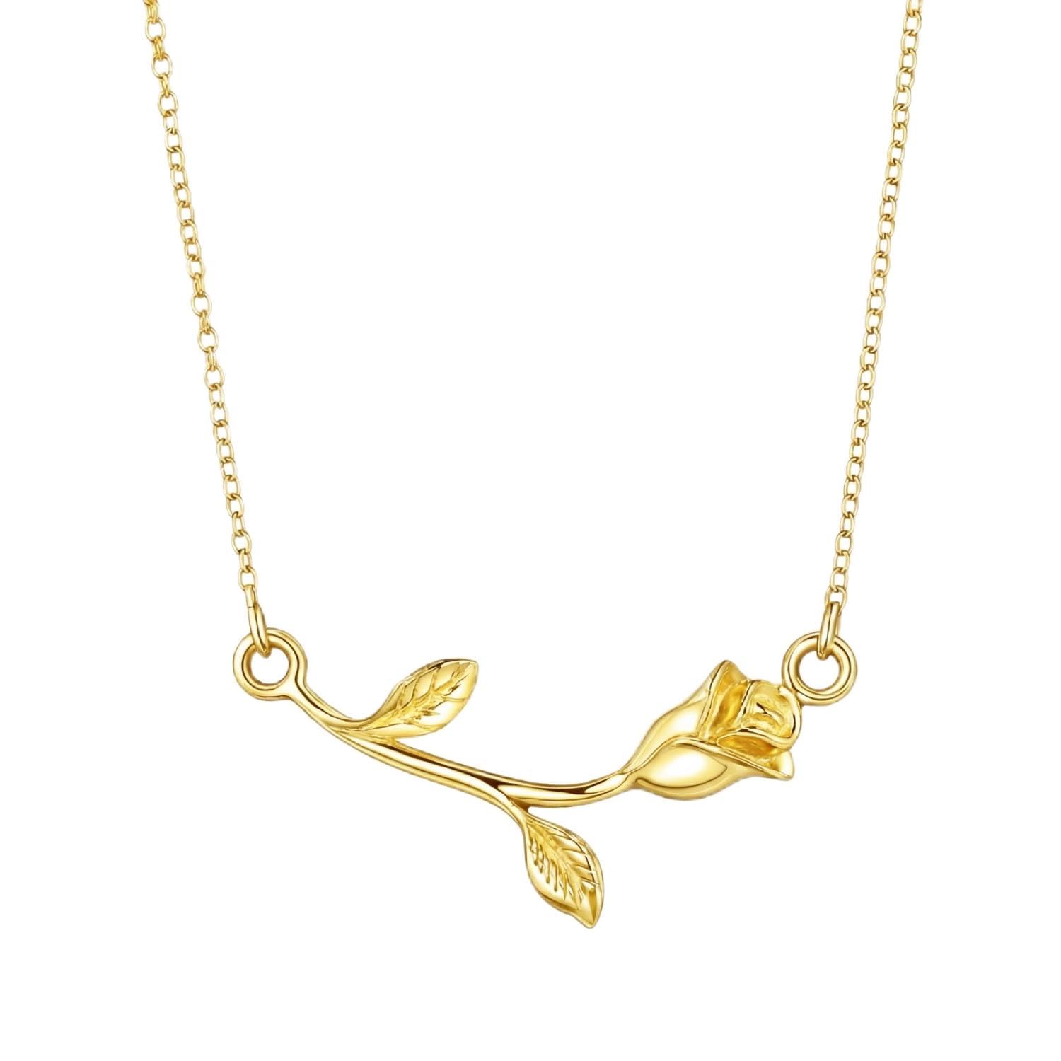 Collana Donna Argento 925 e Oro 18K Placcato – Ciondolo Rosa con Stelo – Collana Regolabile Elegante – Gioiello Donna Idea Regalo