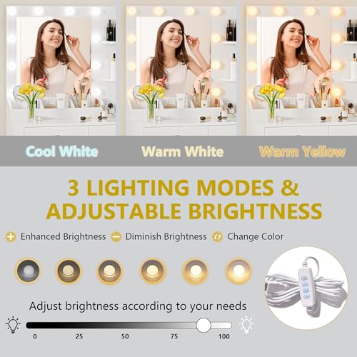 Image of Xixini Vanity Desk with Mirror and Lights, Makeup Vanity Table Set with 5 Storage Drawers, Power Outlet, Small Dressing Table with RGB Ambient Light, Adjustable Brightness for Girls Bedroom, White