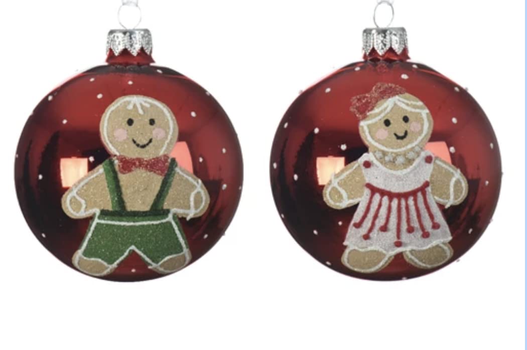 Boule en verre Noël rouge Varzi décoration pain d'épices