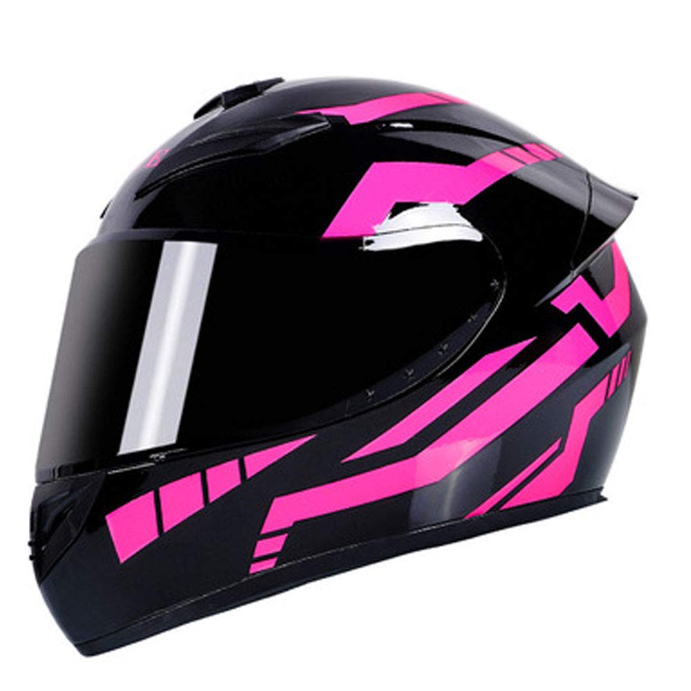 Casco integral de motocicleta con 3 opciones de lentes DOT Cascos de scooter Casco de turismo para hombres & mujeres Viaje diario Puede usarse con Bluetooth (rayas negras-rosas) (A,55~56cm M)