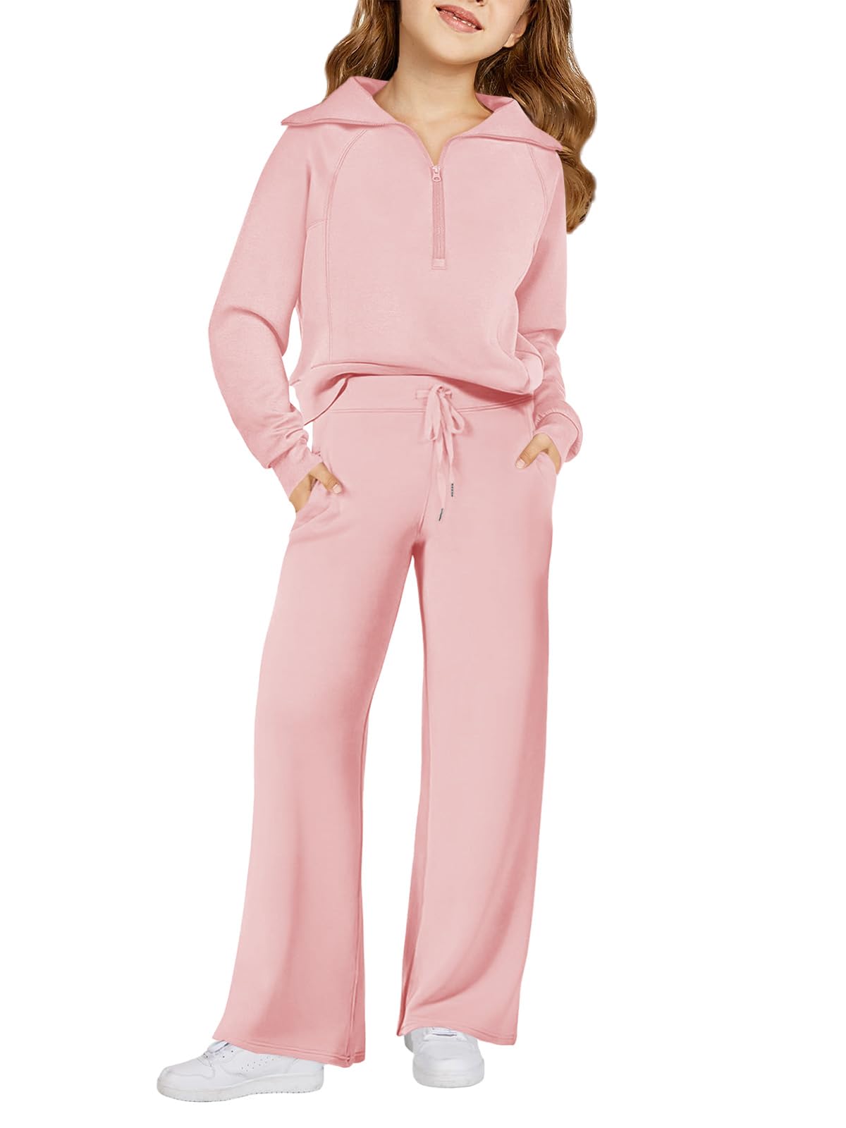 Haloumoning Girls Sweatsuit 2 Piece Zip Long Sleeve Sweat Outfits