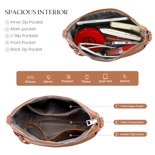 Image of befen Genuine Leather Crossbody bag for Women, Brown Leather Purse Women's Hobo Crossbody Purse Shoulder Handbags with Adjustable Wide Shoulder Strap for Everyday and Travel