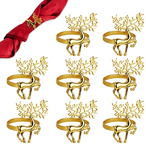 Serviettenringe Set von 8 Serviettenringen Schneeflocke Rentier für Weihnachten Mittagessen Erntedankfest Party Urlaub Weihnachten Hochzeit Tischdekoration Wichtelgeschenk Cover