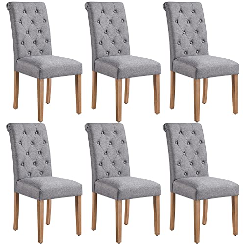 Yaheetech 6 Chaises de Salle à Manger avec Chêne Tissu Chaise de Salon Mobilier pour Bureau Cuisine Bar Réunion Hôtel 45,5 x 62 x 98,5cm Gris foncé