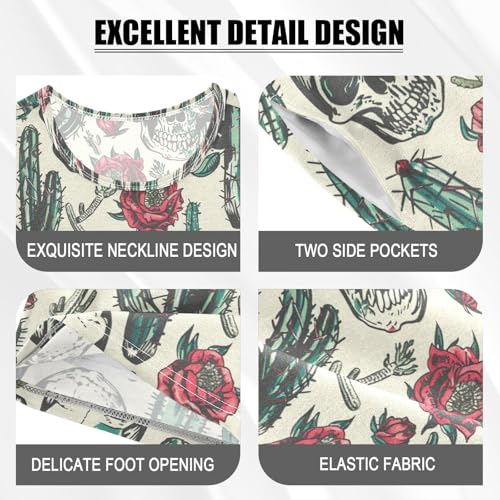 ALAZA Cactus Skulls Flowers Pajama Set Short Sleeve Sleepwear Soft Lounge Nightwear4