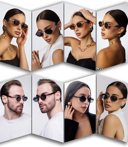 AIEYEZO Retro Oval Sunglasses for Women Men Trendy Fashion Round Sun Glasses Oval Metal Framed Shades2