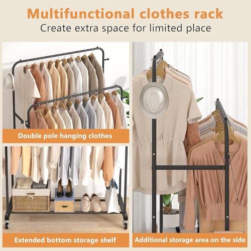 Image of Mevigo Heavy Duty Metal Clothing Rack with Storage Shelf | Freestanding Garment Organizer for Clothes, Shoes & Bags | Modern Wardrobe Rack for Bedroom, Entryway & Laundry Room (Matt White, 2- Rail)
