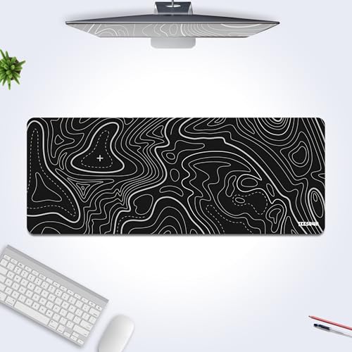 Image of XL Black Topographical Extended Mousepad (31x12) inches for Laptop Desktop PC and Gaming Desk Mat Rubber Base Desk Pad