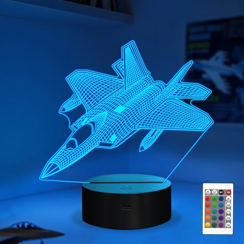 Anywin Airplane Night Light, Fighter Jet Lamp with Remote Control & 16 Colors & Timer & Dimmable for Home Desk Decor, Cool Plane Gift for Christmas, Birthday, Graduation, Back to School for Kids Boys
