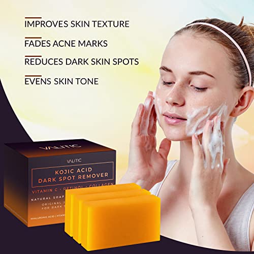 VALITIC Kojic Acid Dark Spot Remover Soap Bars with Vitamin C, Retinol, Collagen, Turmeric - Original Japanese Complex Infused with Hyaluronic Acid, Vitamin E, Shea Butter, Castile Olive Oil (3 Pack) - Thumbnail 4