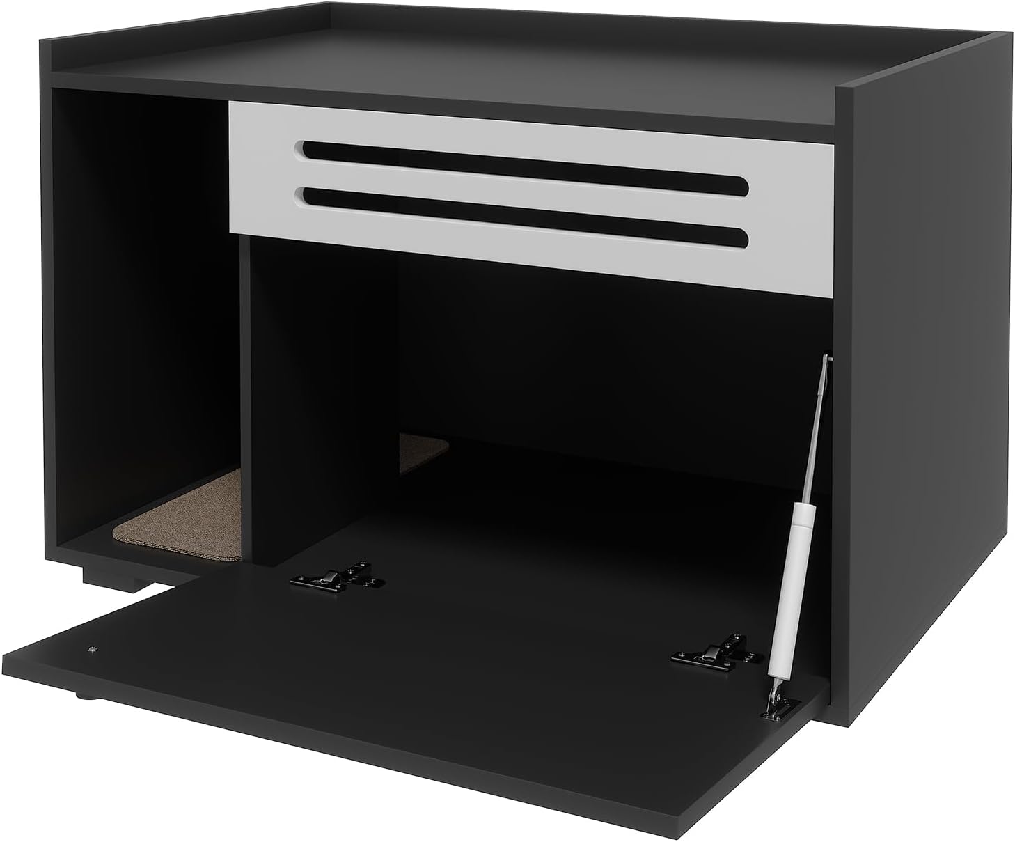 31.5 Inch Modern Litter Box Enclosure Cabinet, Concealed Litter Box with Vent Door/Left Side Storage Drawer & Shelf/Small Storage Cabinet/Raised Legs/Top Protectors,for All Kinds of Cats