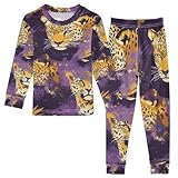 Ollabaky Pajama Set Fashion Leopard Animal 2 Piece Pjs Set Cotton Sleepwear Long Sleeve Top with Bottom 8Y