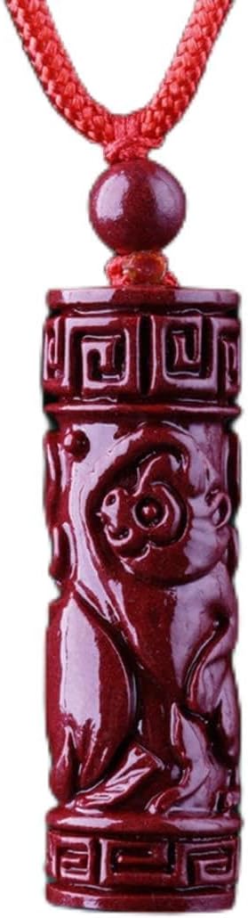 WCOCOW Feng Shui Necklace Cinnabar Crystal Stone Chinese Zodiac Animals Charm Pendant Necklace, Red Cord, Monkey