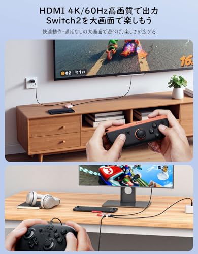 MoKo Switch 2用 ドック 3in1 HDMI 変換アダプター Type-C 4K@60Hz/USB 3.0 5Gbpsデータ転送 PD100W急速充電 Switch2/1/OLED/Steam/iPad/MacBook用拡張ドック マルチシステム互換 テレビ接続出力 TVモード/充電モード 過電流保護 軽量 遅延なし 持ち運び便利 スイッチ ドック 互換 WhiteRed