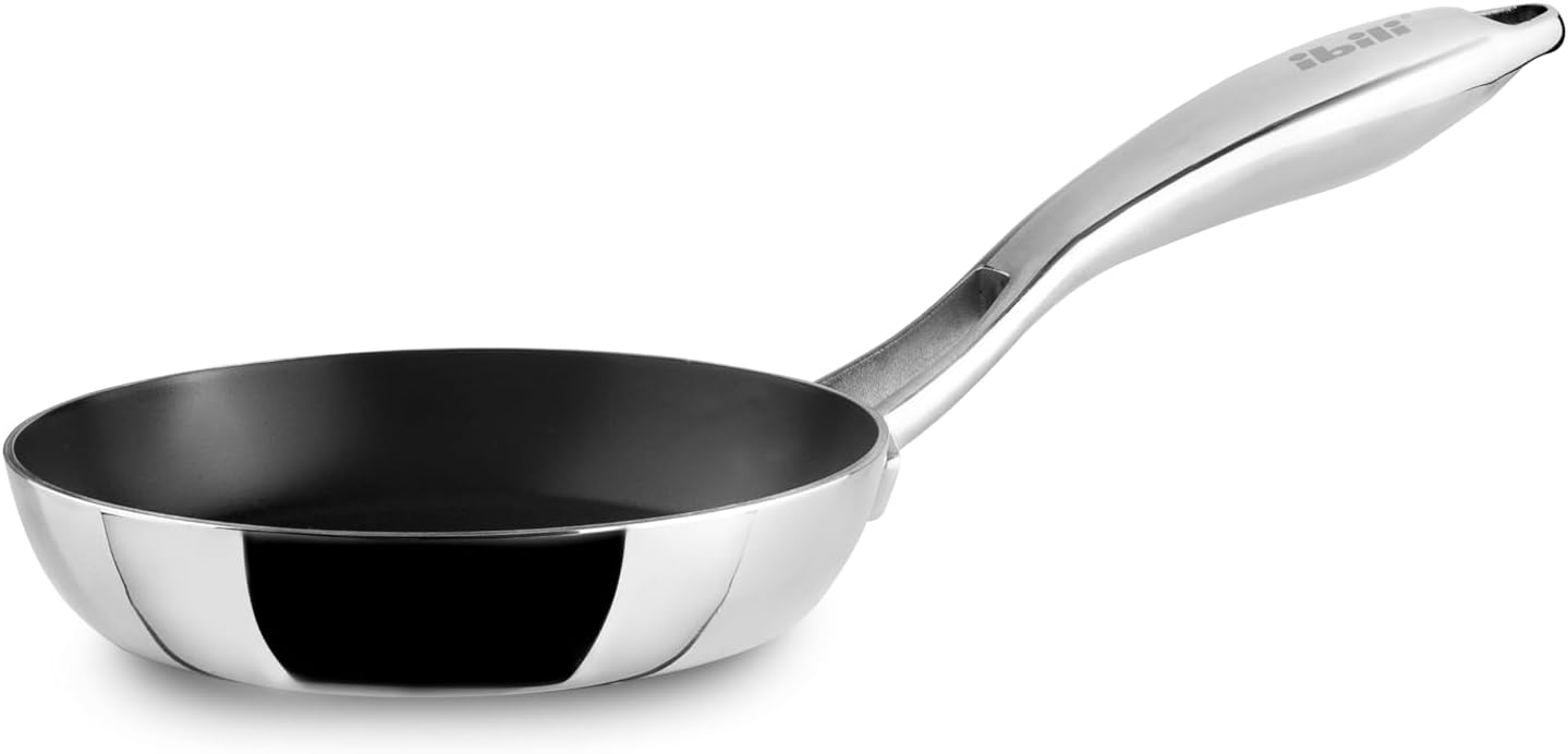 IBILI - Triply 14 cm Three-Layer Frying pan, Stainless Steel, Suitable for Induction, Non-Stick PFOA Free