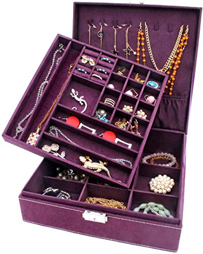 MOSKOS Two-Layer lint Jewelry Box Organizer Display Storage case with Lock?Puple