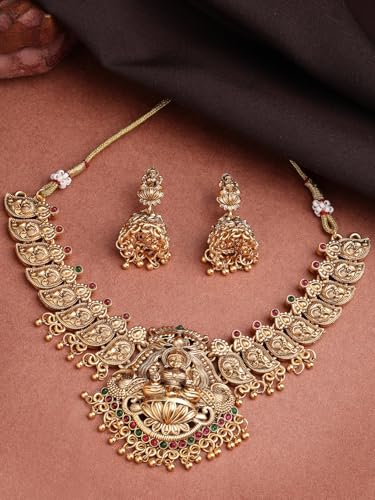 Image of Shining Diva Fashion Stylish Fancy Pearl Choker Traditional Jewellery Set for Women | Temple Necklace Set | Festive Wedding Party Necklace | 22k Gold Plated | Just Like Original Gold Jewellery