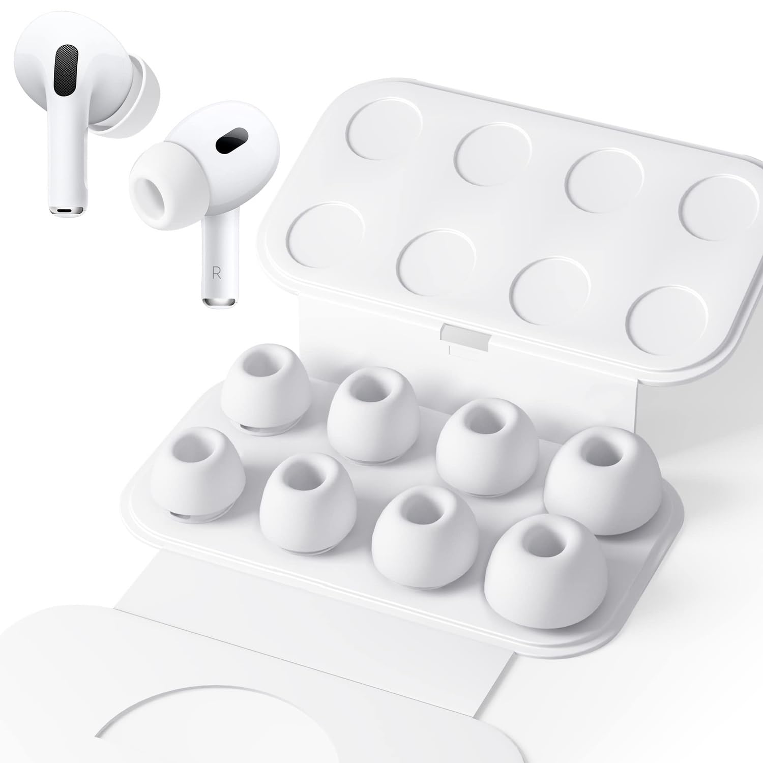 Flavizo Earbuds Pro Ear Tips Compatible with Airpods Pro 2 & Wired Headphones | 4-Pair(XS, S, M, L) Silicone Eartips for Earbuds Replacement | Soft Isolation Earbud Tips
