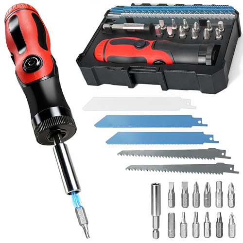 BOYUNSHI 18-in-1 Hacksaw and Screwdriver Set, Folding Handle with Quick-Change Lock & Magnetic Tip, Hand Saw Blades for Cutting Metal, Wood, Drywall, DIY Tool Kit for Home Repair Garden & Woodworking