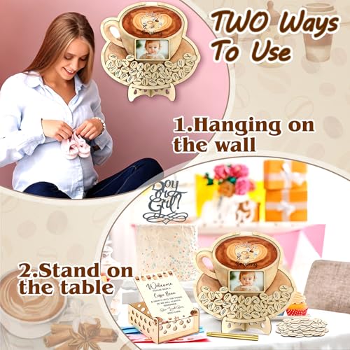 Image of Wenqik 63 Pcs a Baby is Brewing Coffee Baby Shower Guest Book Alternatives Set Shower Decorations with Photo Frame Sonogram Frame Keepsake 60 Wood Slices Guest Book for Birthday