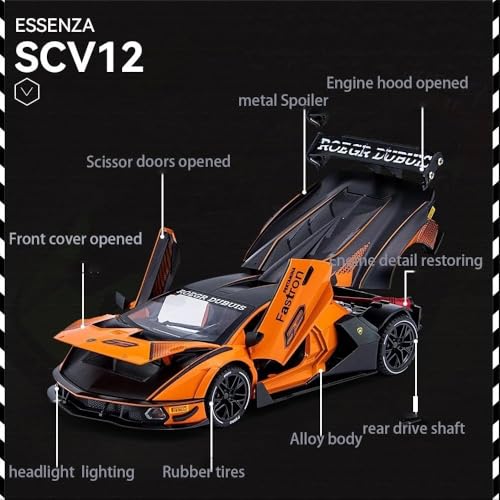 Image of SPITEN Lambo SCV12 1:24 Diecast Scale Model Metal Pull Back Toy car for Kids with Openable Doors & Light, Music Toy Vehicle for Kids - Colors as Per Stock
