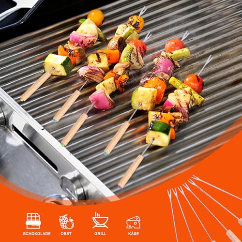 CUEMOON 18 stück Fonduegabeln Edelstahl Set, 24 cm Spieße Fondue Gabel, Käse, Schokolade, Fondue mit Hitzebeständigem Griff