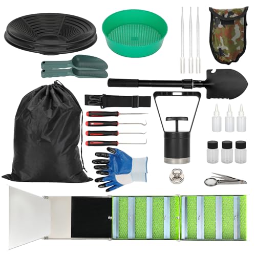Opergen Gold Panning Kit 50 Inch Foldable Aluminum Gold Sluice Box Complete Gold Panning Kit for Adults with Gold Pan Grading Screen and a Complete Set of Gold Panning Equipment & Backpack