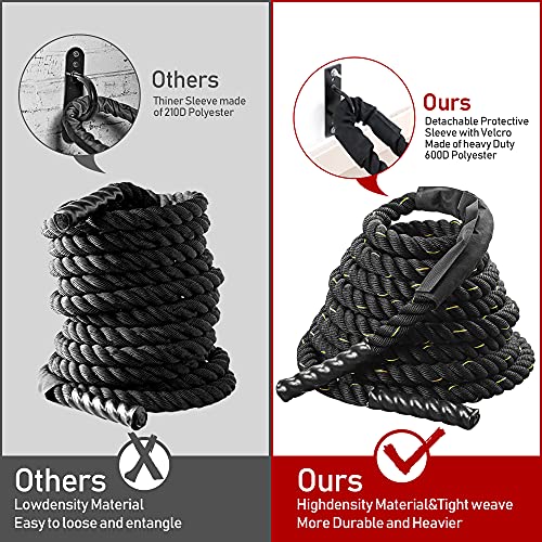 Feitycom - Battle Rope With Detachable Protective Sleeve Exercise Training Workout Weighted Rope For Men Women Fitness 30Ft*1.5 Inch St1000 #TOP2