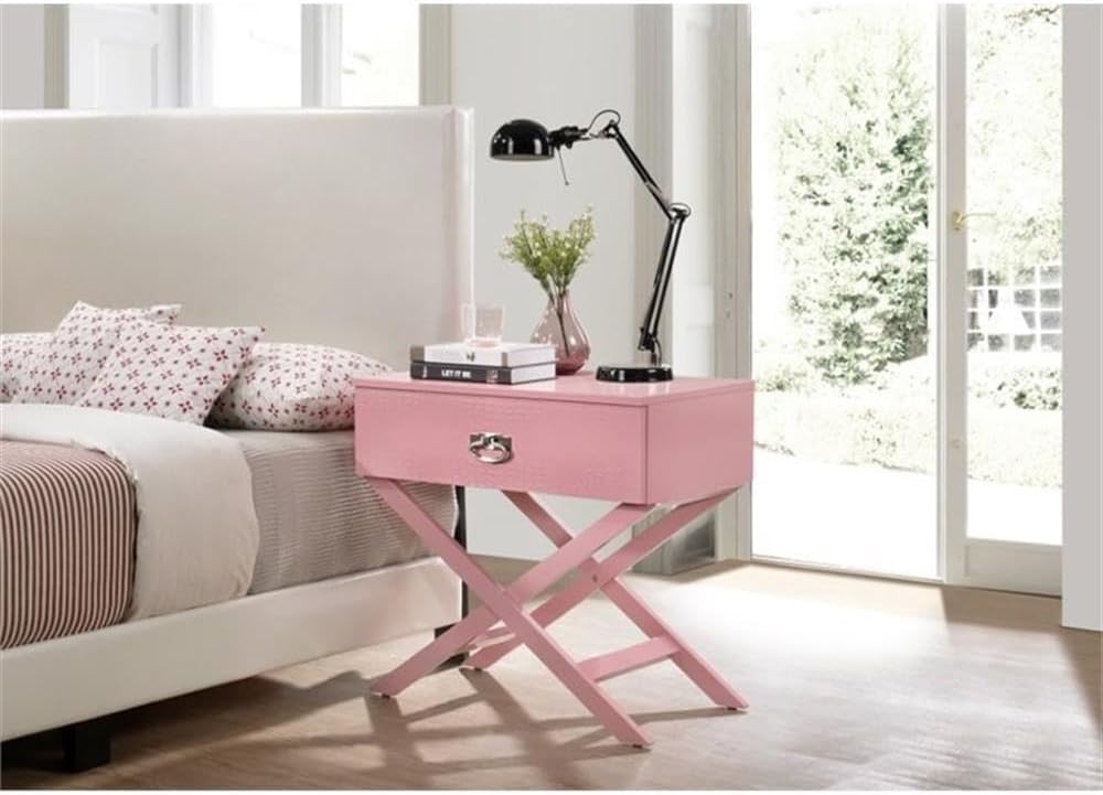 Glory Furniture Xavier Solid Wood 1-Drawer Nightstand in Pink