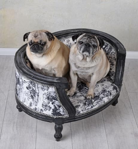 Königliches Hundebett Hundesofa im Barockstil Holz Schwarz Weiss Mops Bully 70cm cat700i63 Palazzo Exklusiv