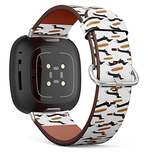 CJBROES Replacement Leather Watch Band, Compatible with Fitbit Versa 3 and Fitbit Sense of Wristband Bracelet Accessory - cartoon black dachshunds