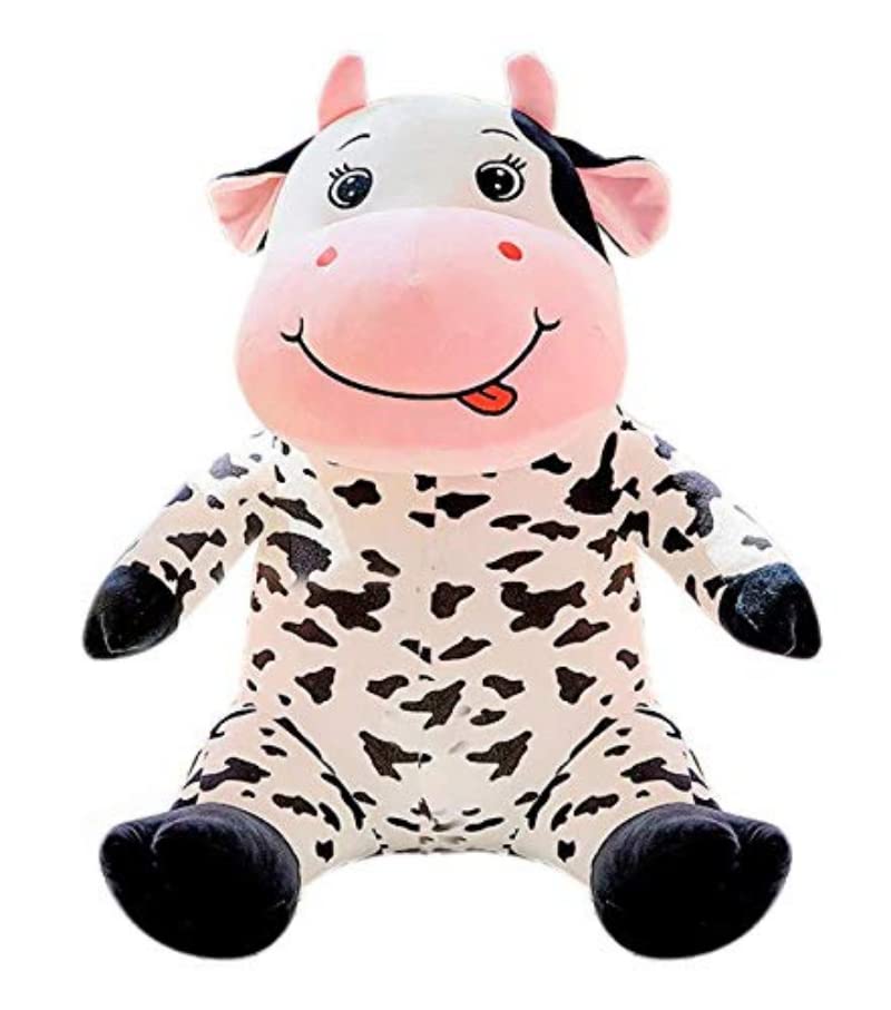 Tickles Sitting Cow Animal Soft Stuffed Plush Toy for Kids Baby Girls & Boys Birthday Gifts (Color: Black & White Size: 25 cm)