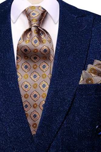 Image of Hi-Tie Mens 70inches Tie Set Extra Long Necktie for Men Cufflinks Handkerchief Big Tall Men Business Wedding