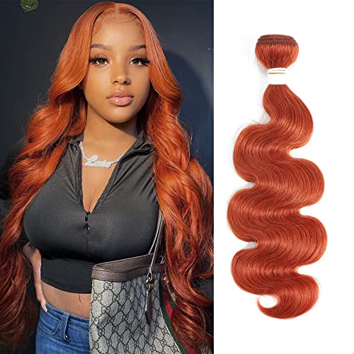 REMY HAIR Human Hair Bundle Body Wave #350 Burnt Orange Color 1 Bundle Double Weft Natural Wave 100% Brazilian Human Hair Bundle 95G/Pcs (24 inch)