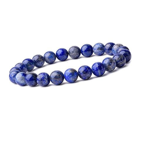 Bracciale da uomo fatto a Mano con Pietre Preziose da 8 mm Elastico | Braccialetto di pietre preziose naturali con Perline di Cristallo Curative per le Donne (Lapislazzuli blu)
