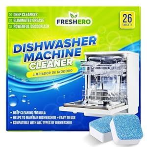 Dishwasher Cleaner and Deodorizer Tablets 26-Pack, Deep Cleaning Descaler for Dishwasher Machine, Heavy Duty, Septic Safe, Removes Grease & Build-ups, 1 Year of Cleaning Supplies (No Scent)