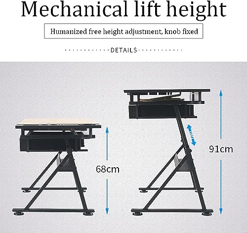 Extra Large Wood Drafting Table, Artist Drawing Table with Height Adjustable and Tilting Large Surface Tabletop, Two Drawer for Reading