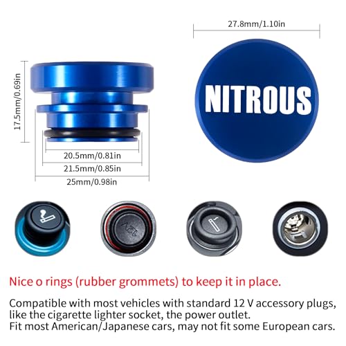 Image of Aokin Cigarette Lighter Cover, Aluminum Dustproof Car Cigarette Lighter Plug Parts Auto Accessories Fits Most Vehicles, Autos, Trucks, Boats Standard 12 Volt Power Source, Nitrous Blue