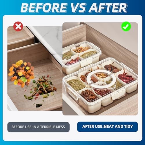Pure Future Snackle Box Container with Handle - 8 Compartment Divided Serving Tray with Lid - Crystal Clear Charcuterie Box for Travel, Parties, Movie Nights & Daily Snacks (Hand Wash Only) - 5
