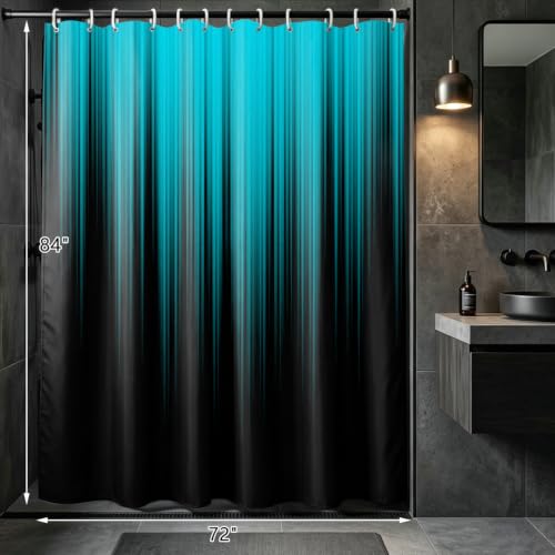 Image of AAtter Teal Black Ombre Shower Curtain, Extra Long 72x84 Inch, 12 Hooks
