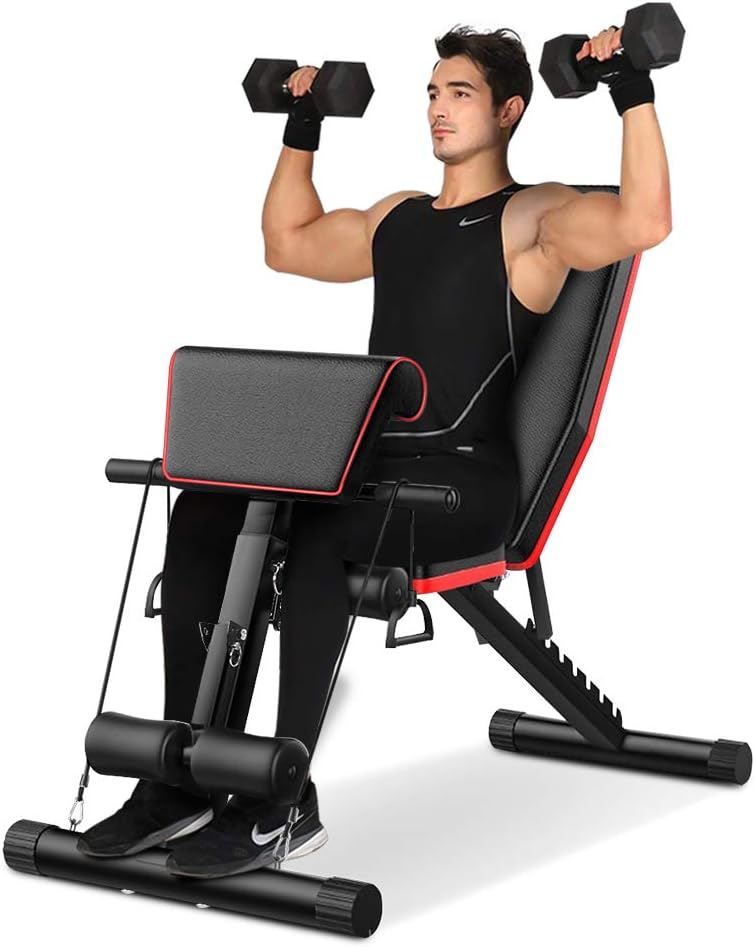 LITTLE TREE Adjustable Weight Bench, Utility Foldable Workout Bench Sit Up Strength Training Bench, Multiple Flat/Incline/Decline Exercises Bench for Home/Gym Fitness Full Body Workout