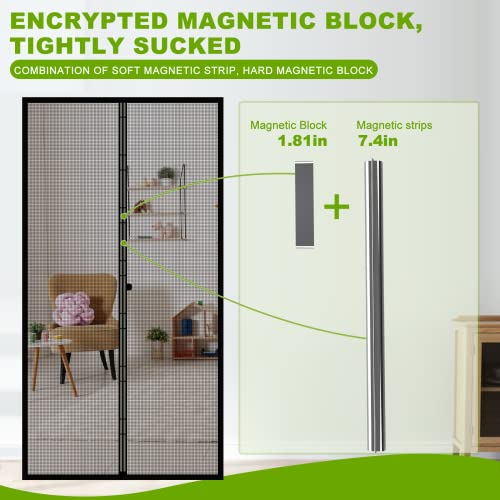 Hador Magnetic Screen Door Mesh With Super Strong Magnets Fit Door Size 36" X 96", Mesh Size 38" X 97" Middle Opening Door Net Screen For Sliding Door, Front Door, Single Door And Patio Door #TOP1