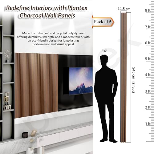 Image of Plantex Wall Panels /Wooden Louvers Panel for Wall 8 Feet /Charcoal Panel for Interior Wall Decor /3D Wall Panel - Pack of 5 Covers - 15 Sq. Ft, Size-5 Inch x 8 Feet (Wooden-Classic Strip)