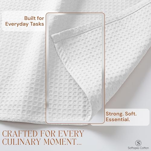 Image of White Waffle Kitchen Towels Set of 4-100% Cotton, Super Absorbent, Soft, Quick Drying, 16x26 Inches, with Hanging Loop, Perfect for Dish Drying, Cleaning, Bar & Everyday Use