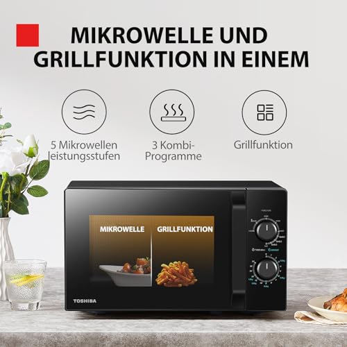 Toshiba MW2-MG20PF(BK)/GE Mikrowellenherd 800 W mit knuspriger Grill- & Kombigarfunktion, 5 Leistungsstufen, 1000 W Grillleistung, Schwarz – Bild 5