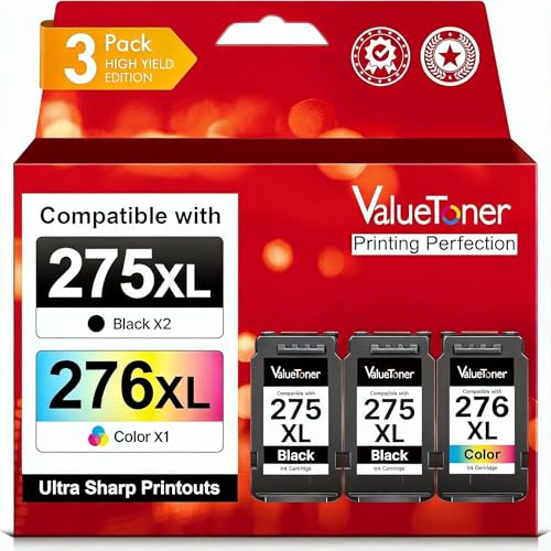 Image of PG-275 XL /CL-276 XL (3-Pack) Compatible with Canon 275 and 276 Ink Cartridges 275XL 276XL for Printer Pixma TR4720 TS3720 TS3522 TR4722 TS3722 TS3520 TS3700 TR4723 TS3500 TR4700 (2 Black, 1 Color)