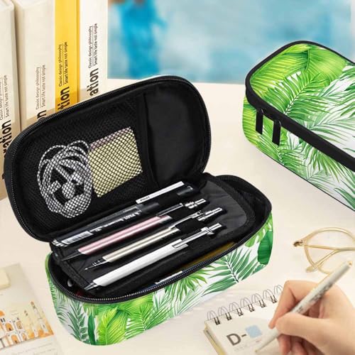 Image of Palm Leaves Pencil Case Green Tropical Plant Pencil Bag Pen Markers Pouch Holder Organizer for Boy Girl School Students