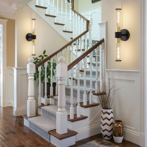 Image of Black and Gold Wall Sconce, Bathroom Light Fixtures in Clear Glass Indoor Wall Sconces, Modern Sconce Wall Lighting Up and Down Vanity Lights Fixtures for Bathroom - Bulb Not Included