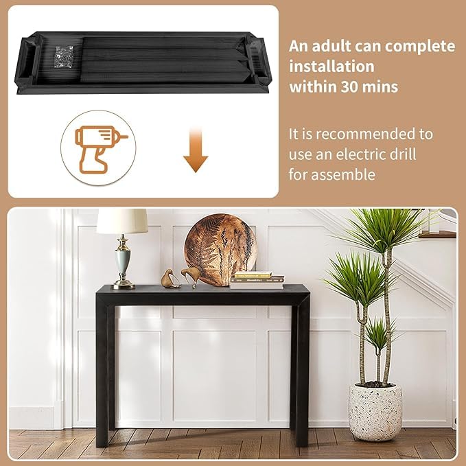 Image of Wooden Console Table Modern Solid Wood Entryway Table for Living Room, Hallway, or Office Slim Design | Black | 116.8 x 30 x 80.10